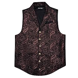 Barry.Wang Mens Black Red Paisley Victorian Suit
