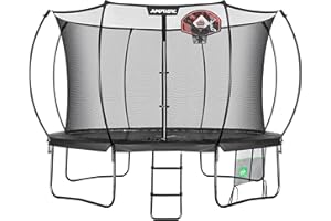 JUMP TASTIC TRAMPOLINE Trampoline with Enclosure Recreational Trampolines with Ladder and Basketball Hoop Outdoor Curved Pole Trampoline for Kid Adults