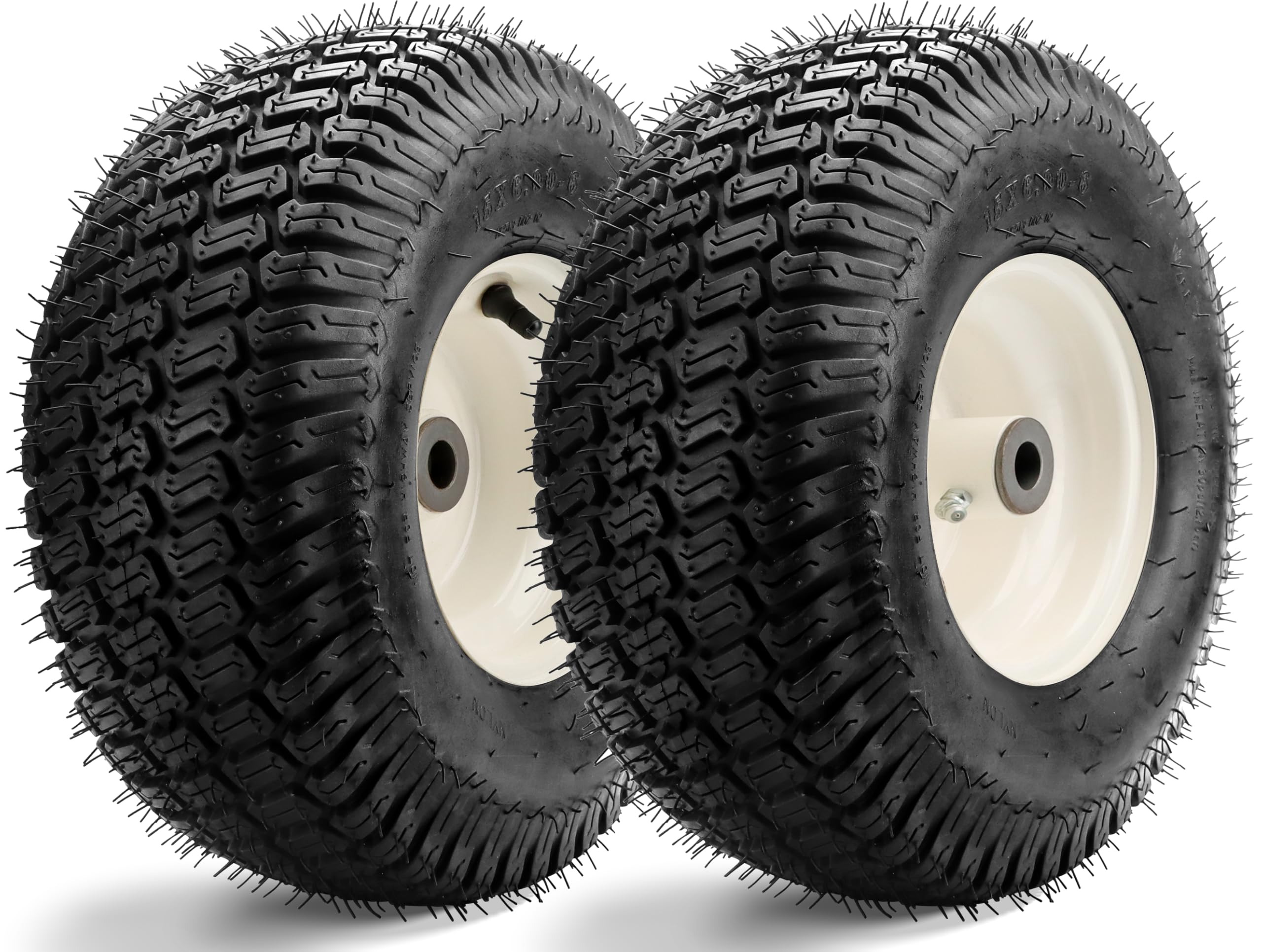 Photo 1 of 2 Pieces 15x6.00-6 Front Lawn Mower Tires & Wheels - NHS Alloy Steel - for Husqvarna Craftsman, John Deere 100 & D100 Series Riding Mowers and Lawn Tractors - 3" Centered Hub, 3/4" Bushings