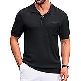 Cotrasen Mens Casual Knitted Polo Shirts Short Sleeve Collared Knit T Shirts Summer Golf Shirts with Pocket