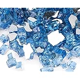 GASPRO 10 lbs Fire Glass for Propane Fire Pit, 1/2-Inch Reflective Fireplace Glass Rocks for Fire Pit Table, Pacific Blue