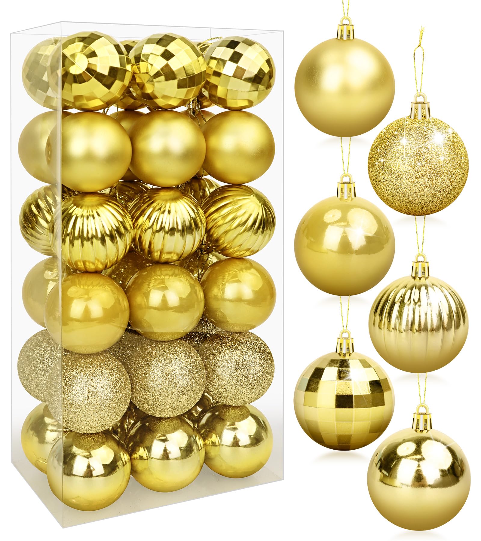 Gold Christmas Baubles, 36Pcs Shatterproof 6cm Xmas Balls for Tree Decorations, Xmas Holiday Hanging Ornaments for Party