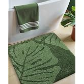 DEXI Square Bathroom Rug 31x31, Green Leaf Monstera Absorbent Bath Mat | Absorbent Quick Dry Bath Rug, Soft Thick Microfiber Bathmat, Flower Plant Carpet for Shower Floor, Tub and Sink, Home Decor