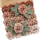rongflower Artificial Flowers Real Looking Dusty Rose Colors Foam Fake Roses with Stems 25pcs for DIY Wedding Bridal Shower Centerpieces Tables Decorations Party