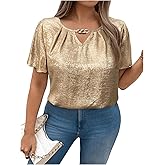 Floerns Women's Plus Size Flounce Short Sleeve Keyhole Neck Party Blouse Tops