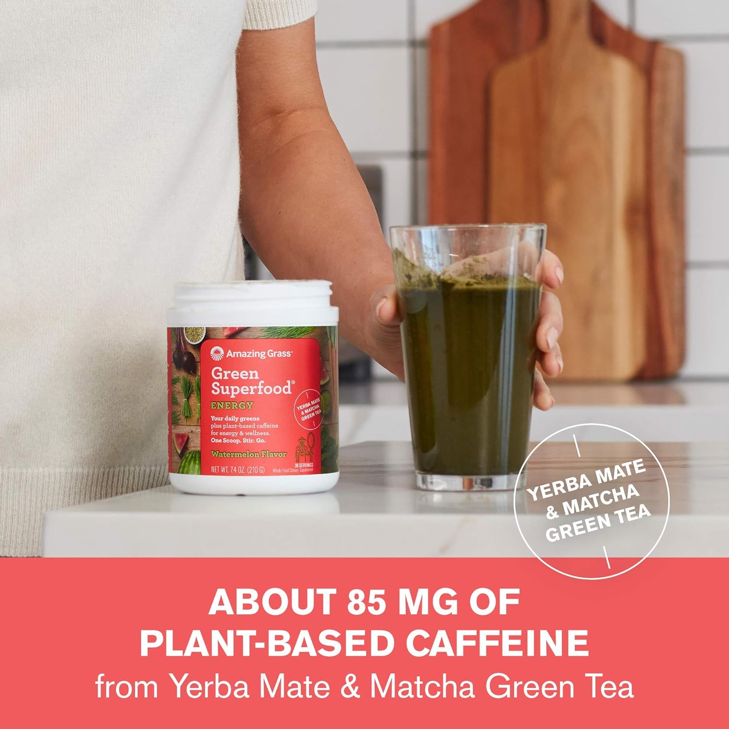 Amazing Grass Green Superfood Energy: Super Greens Powder & Plant Based Caffeine with Matcha Green Tea, Watermelon, 30 Servings : Grocery & Gourmet Food