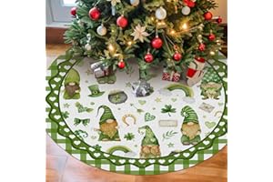 Rovozar St. Patrick's Day Tree Skirt 36in, St. Patrick's Day Gnomes Decor, St. Patrick's Day Tree Ornament for Green Plaid Clover Christmas Tree Mat, Irish Spring Decorations for Home Holiday Party