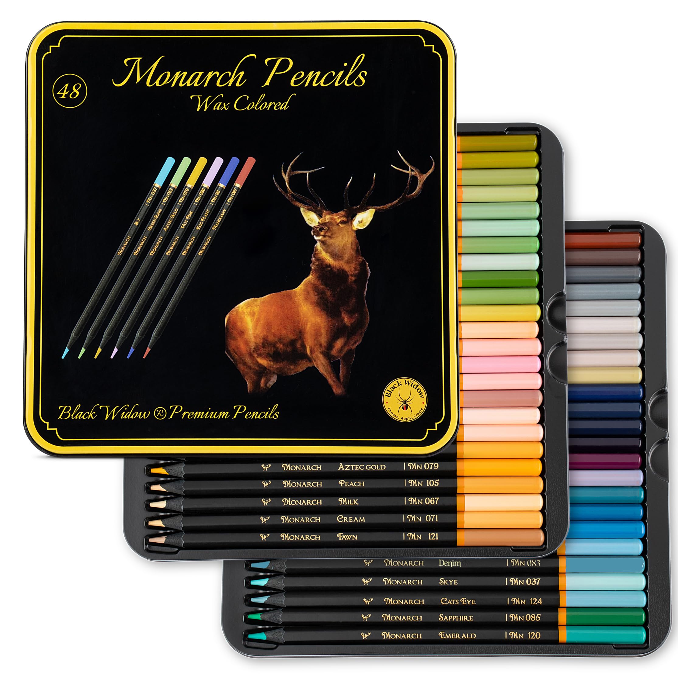 Black Widow Colouring Pencils, 48 pc Coloured Pencil Set. Best For Sketching And Artist Colours, Wax Colouring Pencils for Adults (Monarch Pencil Set)