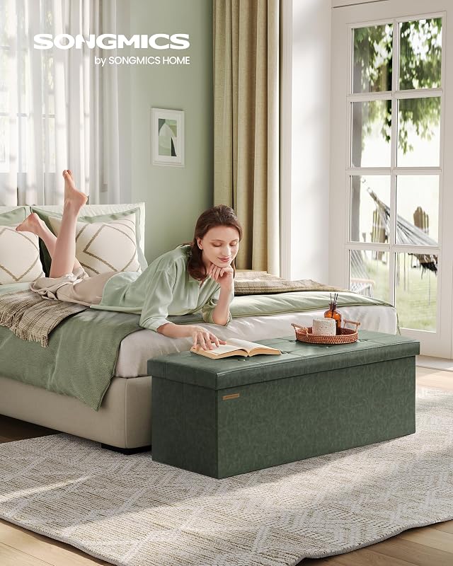 Folding Storage Ottoman Bench Forest Green LSF070C01