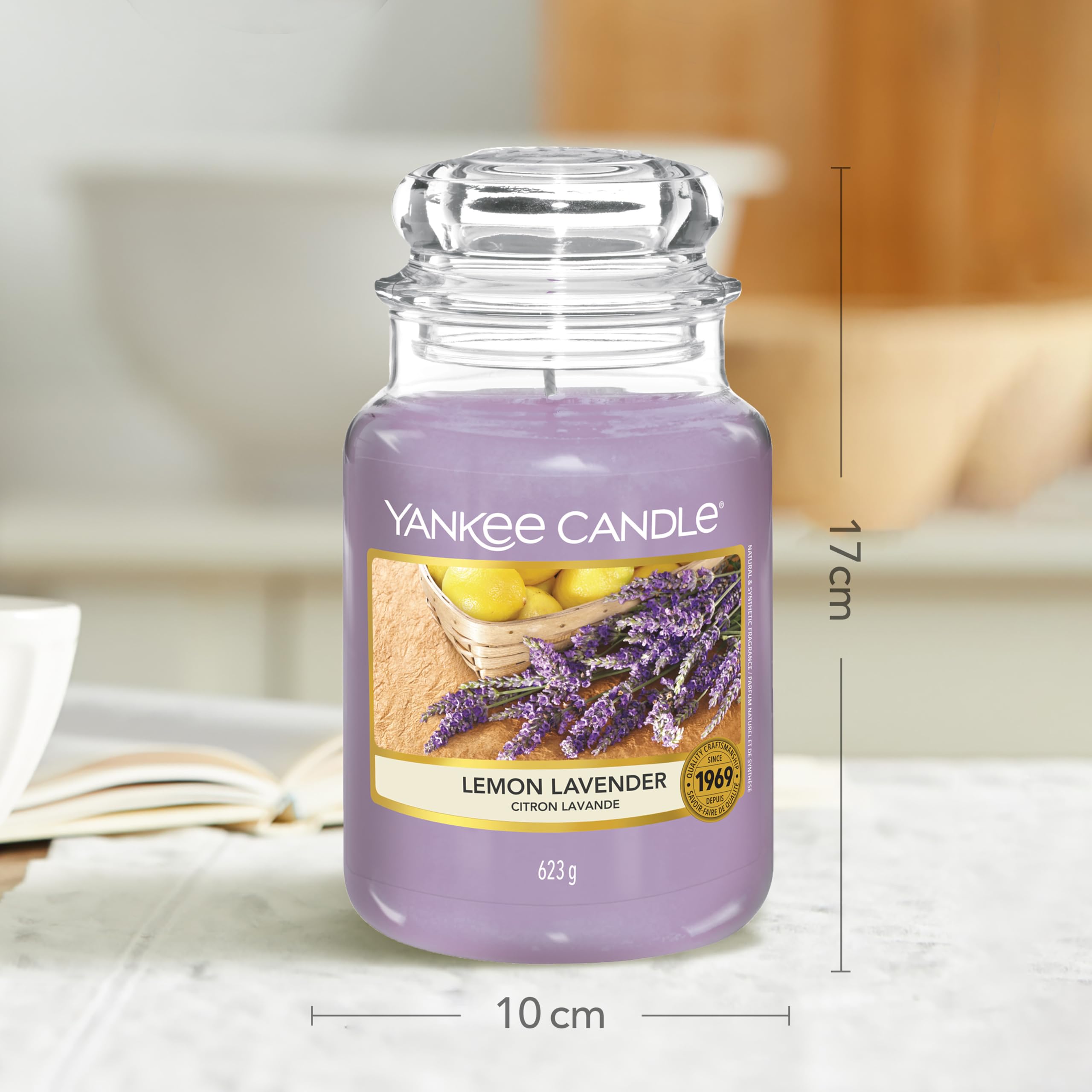 Yankee Candle Lemon Lavender Scented Classic 22oz Large Jar Single Wick Candle Over 110 Hours of Burn Time Ideal for Gifting Events and Home Fragrance