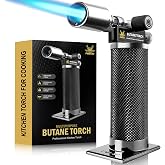 RAVS Butane Torch Lighter, Premium Metal Kitchen Torch, Black | Refillable Creme Brulee Torch with Adjustable Flame &amp; Safety Buckle for Baking, BBQ, DIY, Resin Art, Gifts for Men