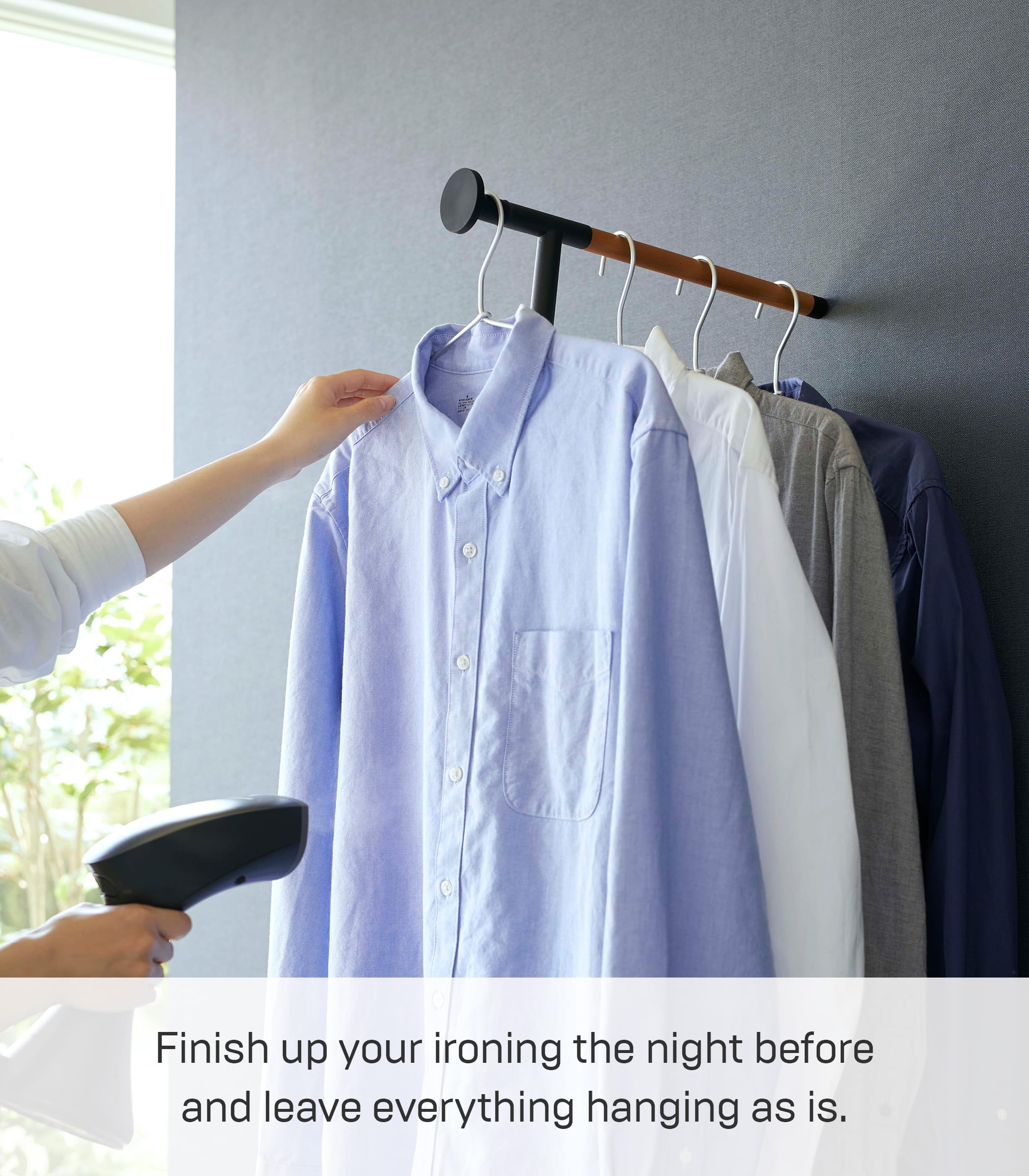 Yamazaki Home Tower Clothes Ironer Steamer Hanger Drying Rack Wall Leaning Stand for Clothing Bags Or Hats, 64