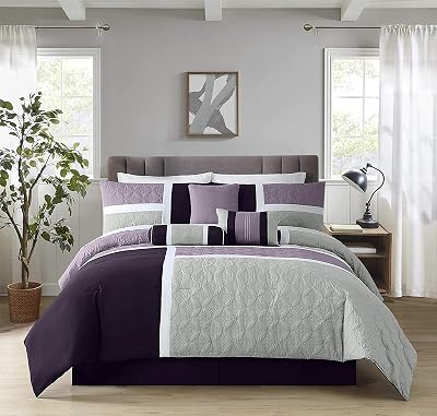 Upland 7-teiliges Steppdecken-Set, Patchwork-Design, Lavendel/Grau/Lila, Queen-Size-Bett
