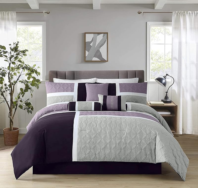 Upland 7-teiliges Steppdecken-Set, Patchwork-Design, Lavendel/Grau/Lila, Queen-Size-Bett — Foto 1 von 8