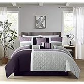 Chezmoi Collection Upland 7-Piece Quilted Patchwork Comforter Set, Lavender/Gray/Purple, Queen