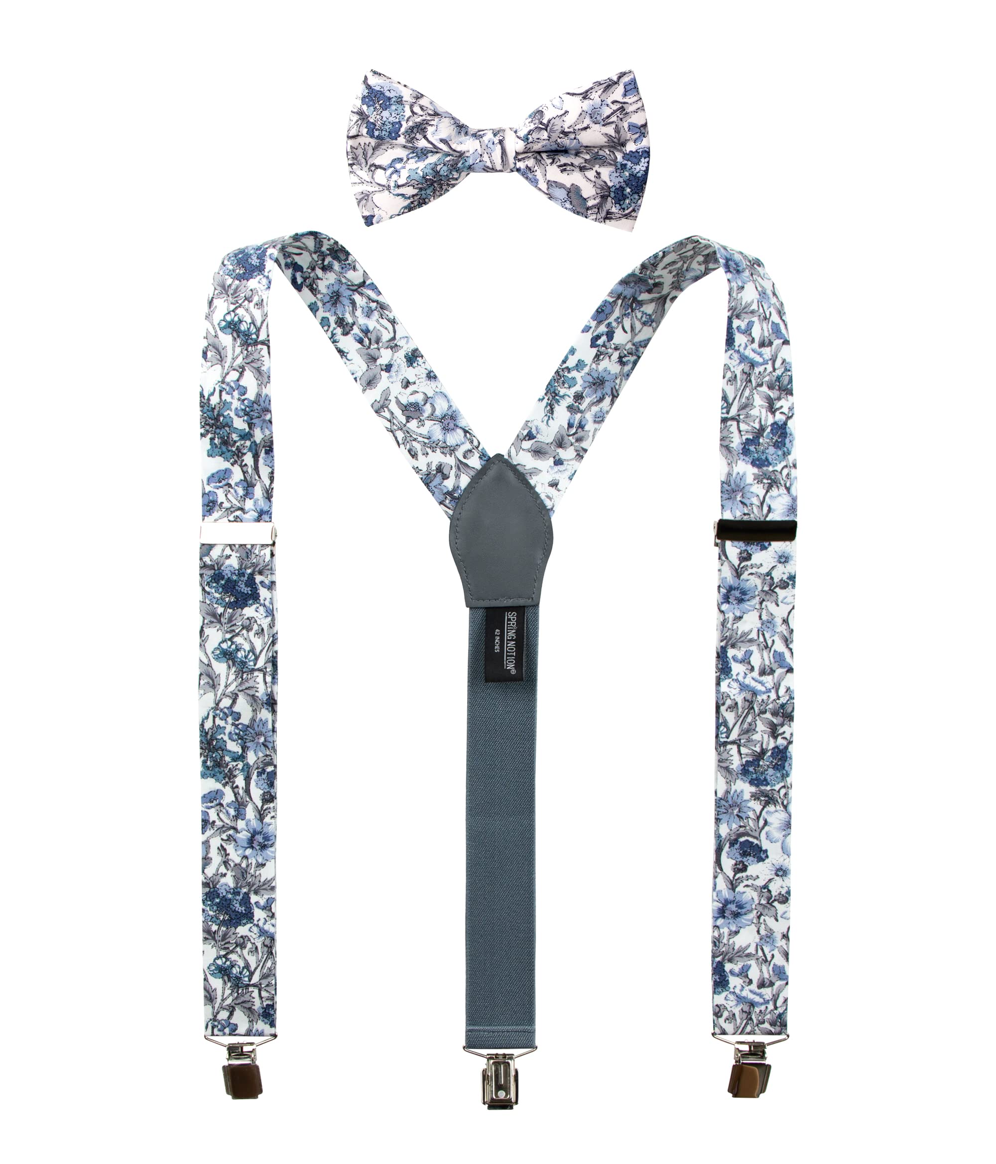 Photo 1 of Spring Notion Men's Cotton Floral Suspenders and Bow Tie Set for Groomsmen Wedding Parties, 54-Steel Blue 48 Inch
