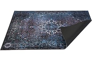 DRUM N BASE DRUMnBASE Vintage Persian Style Stage Mat, Non Slip Waterproof Rug for Stage or Studio Use to Reduce Vibrations, Blue, 4.26 FT X 3 FT