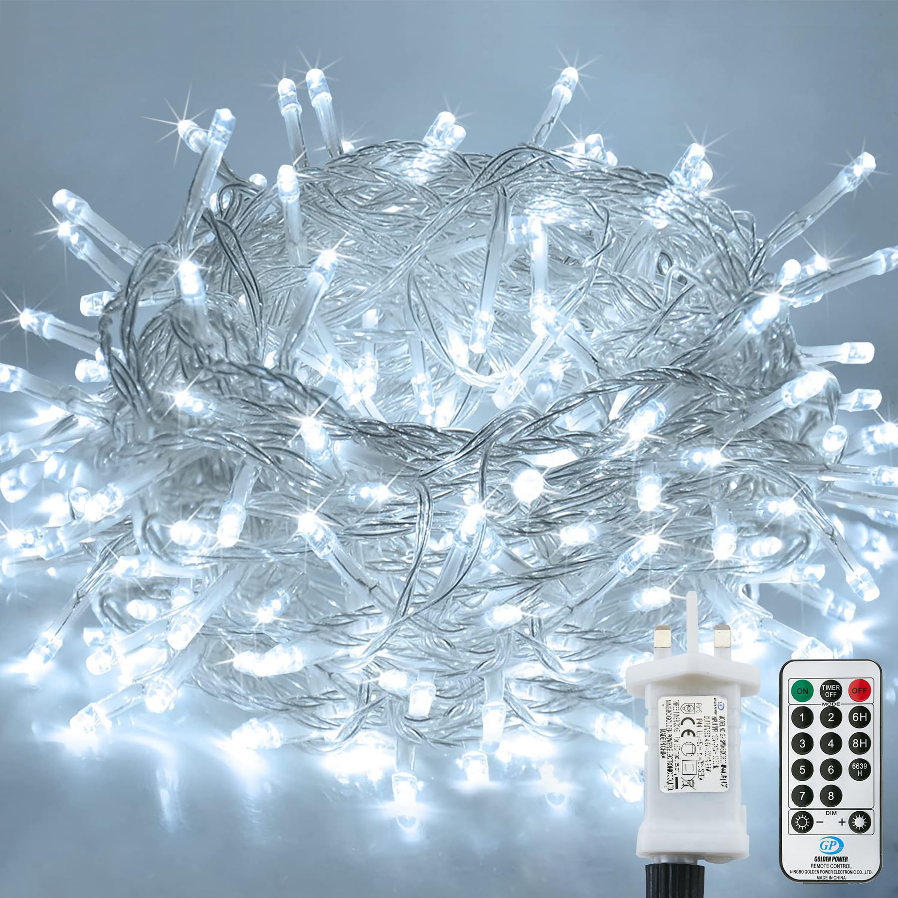 LITYBY Outdoor Fairy Lights, 50M 500 LED Christmas Decoration Lights Mains Powered Plug in String Lights with Remote/Timer, 8 Modes for Bedroom,Garden,Indoor/Outdoor, Christmas(Cool White)