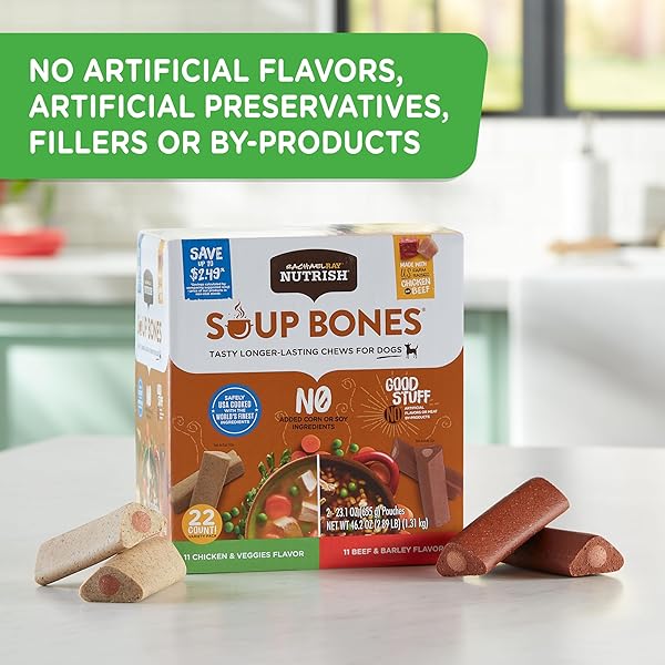 RACHAEL RAY NUTRISH SOUP BONES LONG LASTING DOG CHEWS VARIETY PACK, 22 COUNT (PACK OF 1)
