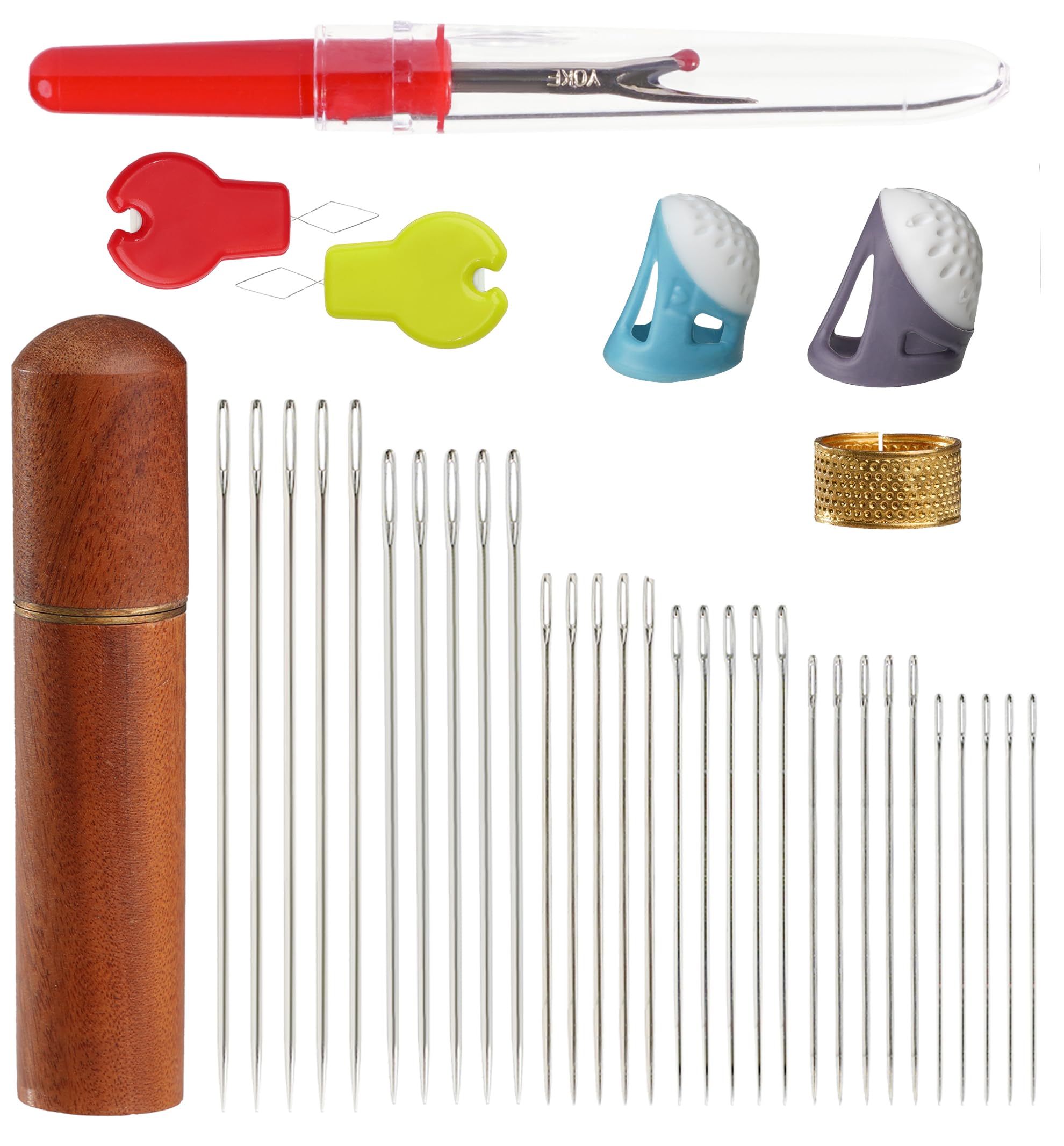 36Pcs Sewing Needles Set, 6 Sizes Nneedles for Sewing, Sharp Point Stitching Needles, Embroidery Needles with Needle Threader, Seam Rippers, Thimble (Hand Sewing)