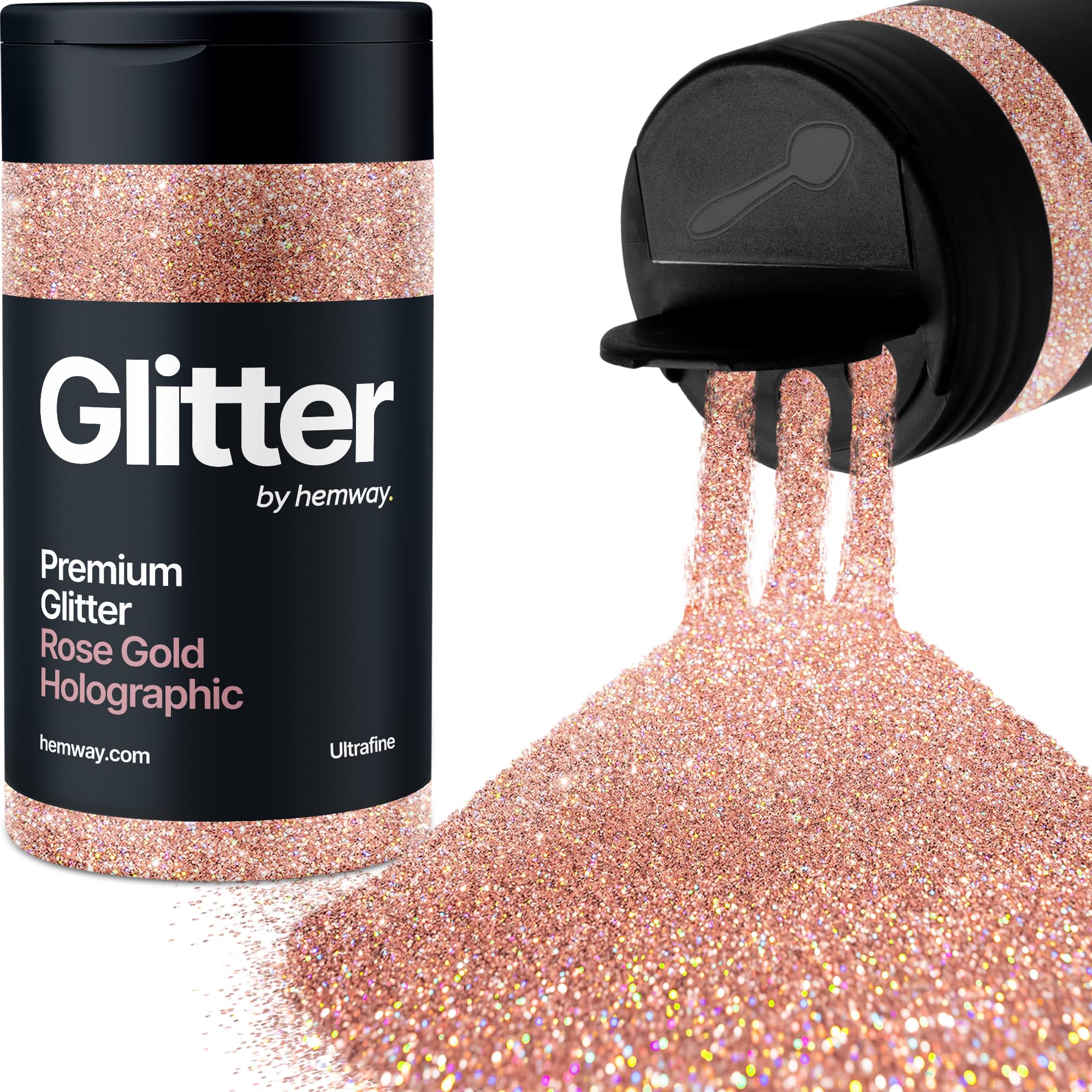 Holographic Rose Gold Glitter Shaker, 130g Ultrafine Glitter, Crafts 1/128" Metallic Flake Rose Gold Sequins, Resin & Epoxy Crafts, Decorating, Halloween, Christmas Nail, Face, Hemway