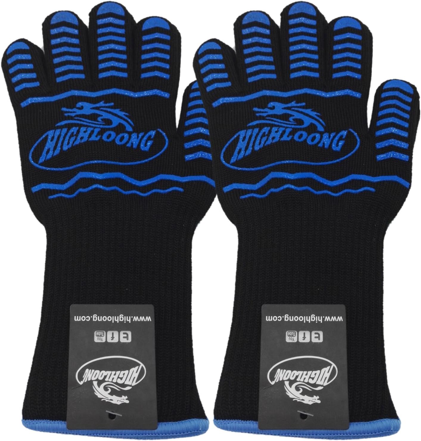 932°F Extreme Heat Resistant BBQ Oven Safety Gloves - EN407 Certified, Thick but Light Weight for Kitchen Potholder and Outdoors-1 Pair (2 Pieces Set) (Black Long Cuff): Home & Kitchen