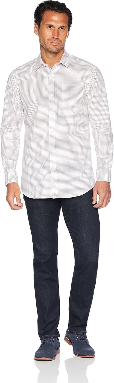  Essentials Men's Slim-Fit Wrinkle-Resistant Long-Sleeve Dress Shirt: Clothing