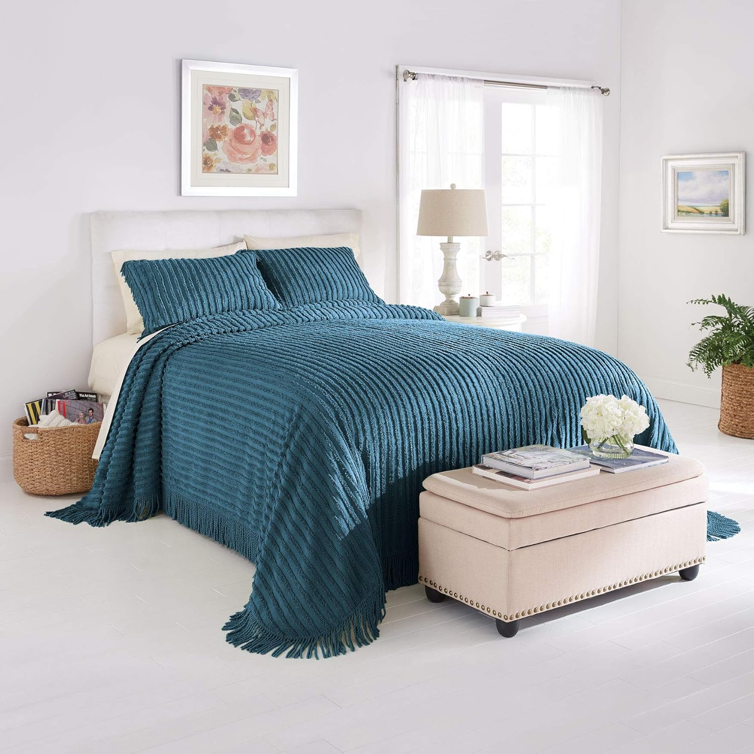 BrylaneHome Chenille Bedspread King, Antique Blue Home