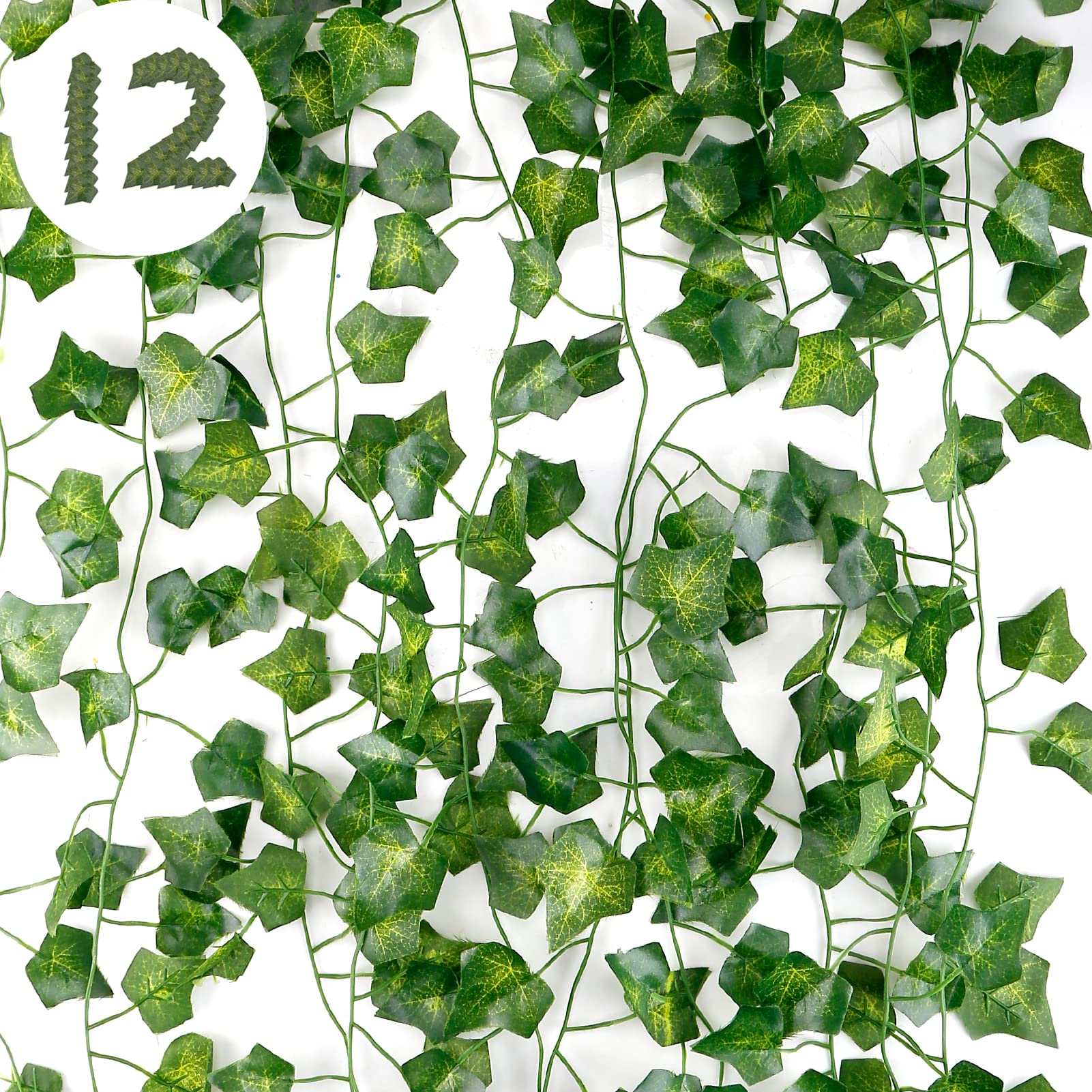 DazSpirit 12Pcs Artificial Ivy Vines, 84 Ft Artificial Ivy Leaf Garland, Fake Vine Leaves Hanging Plants, Ivy Plant, Vines for Bedroom, Wedding, Home, Kitchen, Garden, Party, Office, Wall Decoration