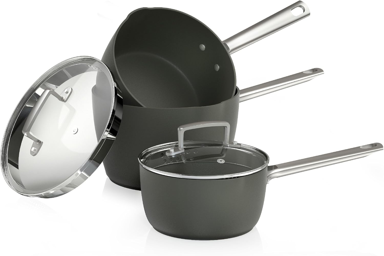 Tower Pro Hard Anodised Saucepan Set with Easy Clean NonStick Ceramic