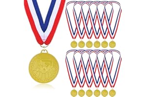 DONRIME Bowling Medals for Kids,12 Pack Golden Metal Medal with Tricolor Nylon Ribbon, Bowling Game Party Favors for Boys Kids Adults