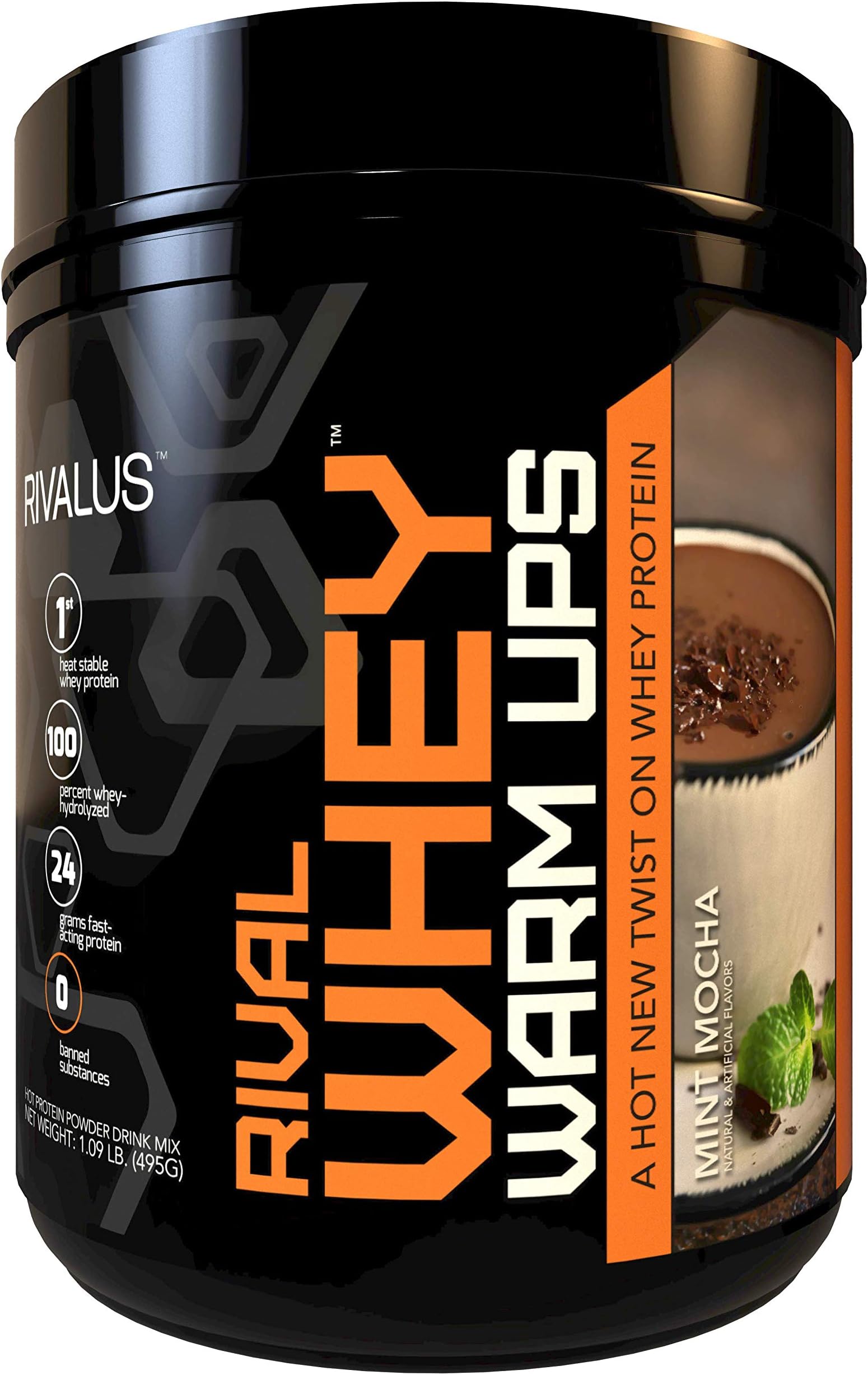Rivalus Rival Whey Warm Ups, Mint Mocha, 1lb - Heat Stable, 100% Whey Protein, Whey Protein Isolate Primary Source, Clean Nutritional Profile, BCAAs, No Banned Substances, Made in USA
