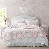 Laura Ashley - Queen Quilt Set, Soft & Reversible Cotton Floral Bedding with a Medium Weight Feel, 3 Piece Bed Set with Matching Pillowcases (Bedford Pink)