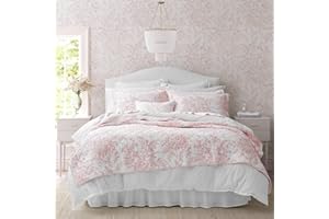 Laura Ashley - Queen Quilt Set, Soft & Reversible Cotton Floral Bedding with a Medium Weight Feel, 3 Piece Bed Set with Matching Pillowcases (Bedford Pink)