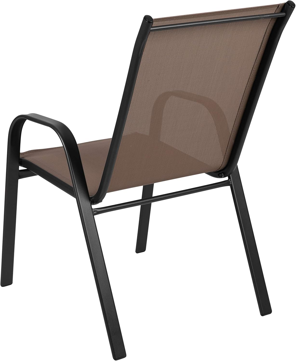 Flash Furniture 5 Pack Brazos Series Brown Outdoor Stack Chair with Flex Comfort Material and Metal Frame : Garden & Outdoor