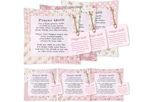 Keluna Prayer Quilt with Cross Inside - 6Pack Pink Mini Pocket Prayer Quilt Square with Scripture Poem, Handmade Faith Religious Church for Christian Pastor Cancer Patients Familes