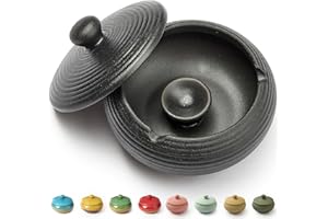 SMOKYJOY Ashtray with Lid for Outside Patio, Windproof Ash tray, Ceramic Smokeless Ashtray for Outdoor Home Office Tabletop Patio Outdoor Balcony, Black