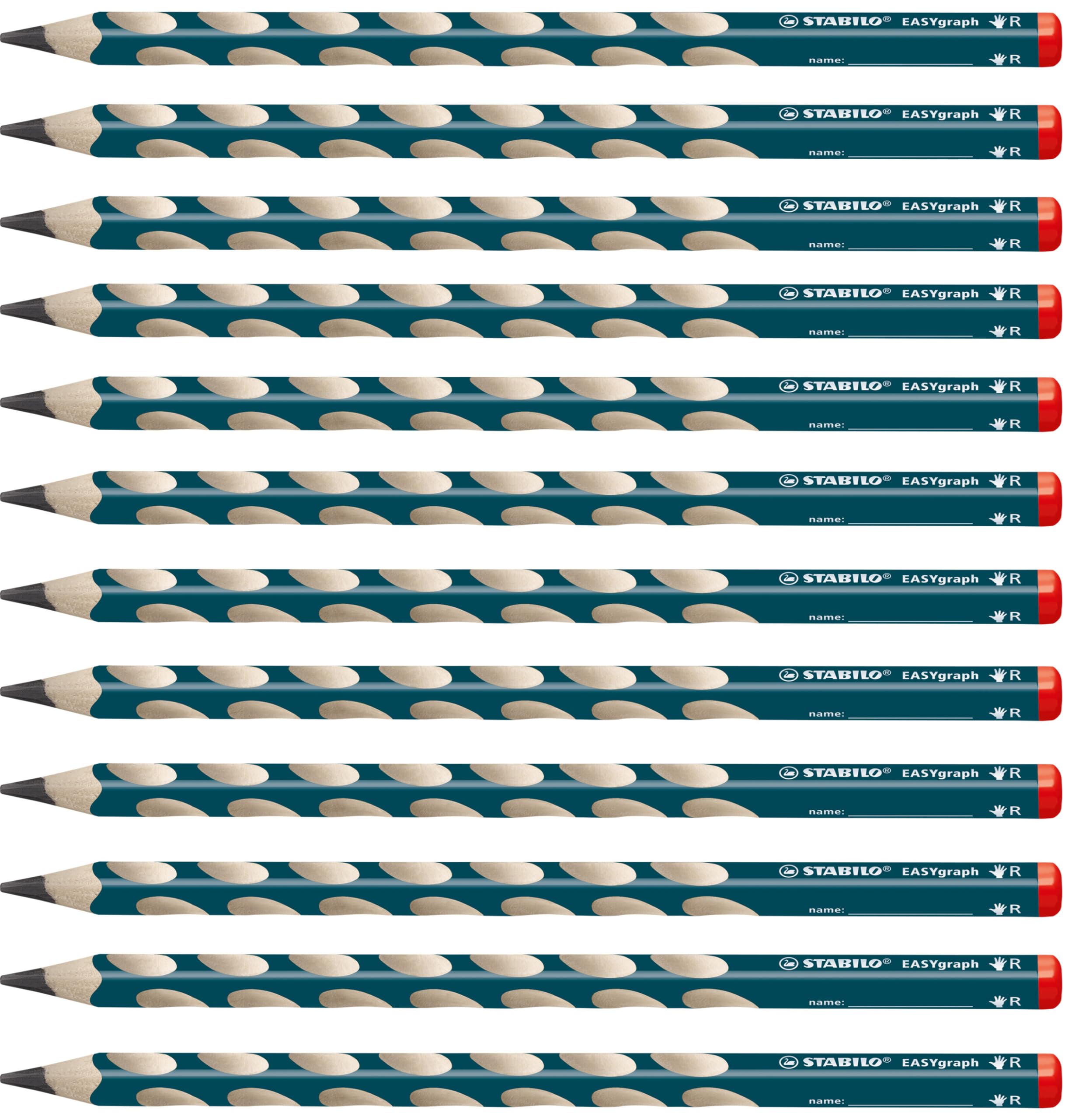 Ergonomic Graphite Pencil - STABILO EASYgraph - Right-Handed - Petrol - Pack of 12 - 2B