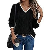 LaGracia Women's Oversized Cable Knit V Neck Sweaters Trendy Color Block Sweater Pullover 2026
