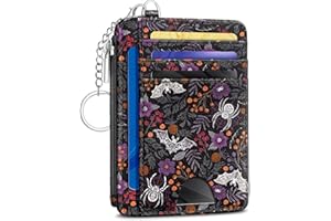 Kelvoris Goth Bat Spider Credit Card Holder Small Wallet Women, Gothic Slim RFID Blocking Wallet Woman Keychain with Zipper Coin Pocket, Front Pocket Thin Travel Card Case with ID Window Ladies Gifts