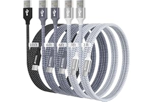 JIUWFOX USB to USB C Cable, (5-Pack, 3/3/6/6/10 ft) for iPhone 17/17 Pro/17 Pro Max/17 Air/16/16e/16 Pro/16 Pro Max/15/15 Pro Max, Type C Charger Cord for Galaxy S25 S24 A56 A55 A36 A35 A16, Moto