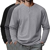 Riyiper 3 Pack Men's Big and Tall Henley Shirts Long Sleeve L-5XL Raglan Loose Casual Stretchy Tops Fall Basic Tee