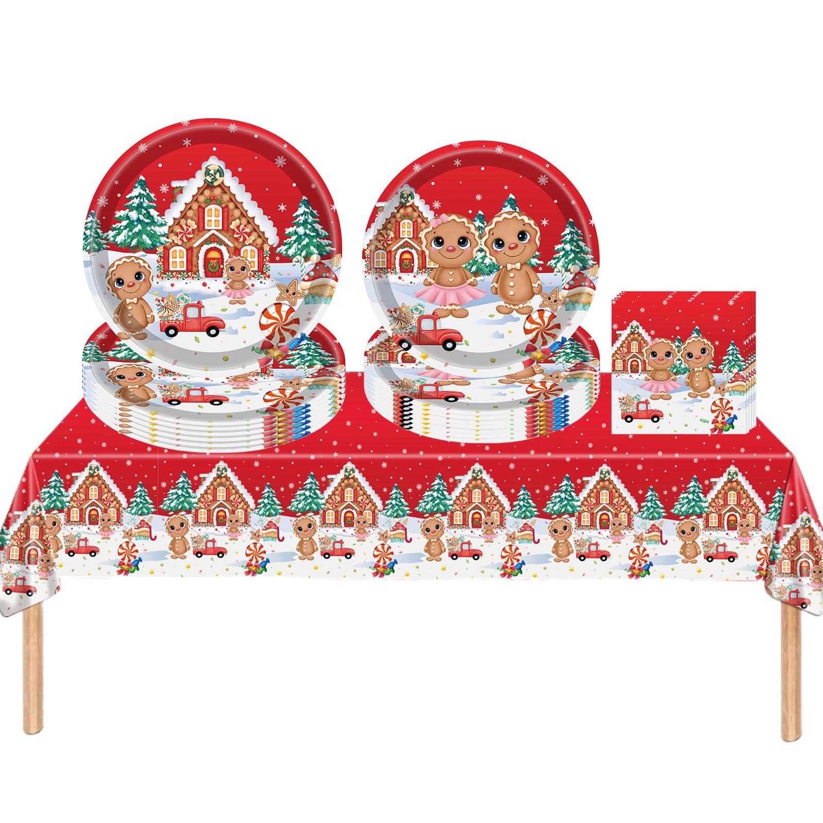 53Pcs Christmas Party Gingerbread Man Tableware Set,20 Paper Napkins 16 Paper Plates7in& 9in,Disposable Dinnerware Christmas Decorations for Him,Her,Adults,Kids Xmas Party Favor Tableware — image 1