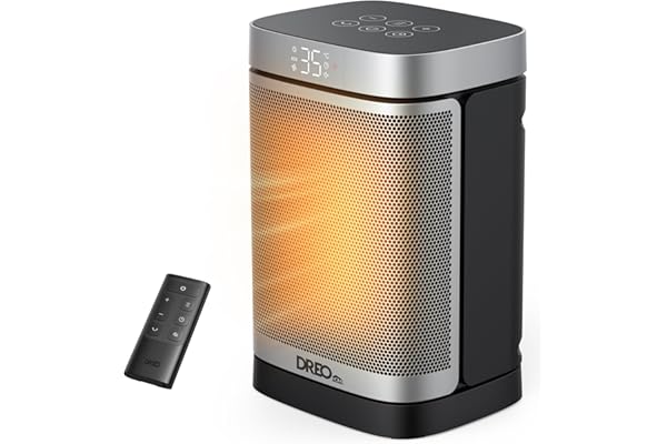 DREO Space Heaters for Indoor Use, 1500W Electric Heater for Bedroom Home Office, Safe PTC Ceramic Heater with Thermostat, Po