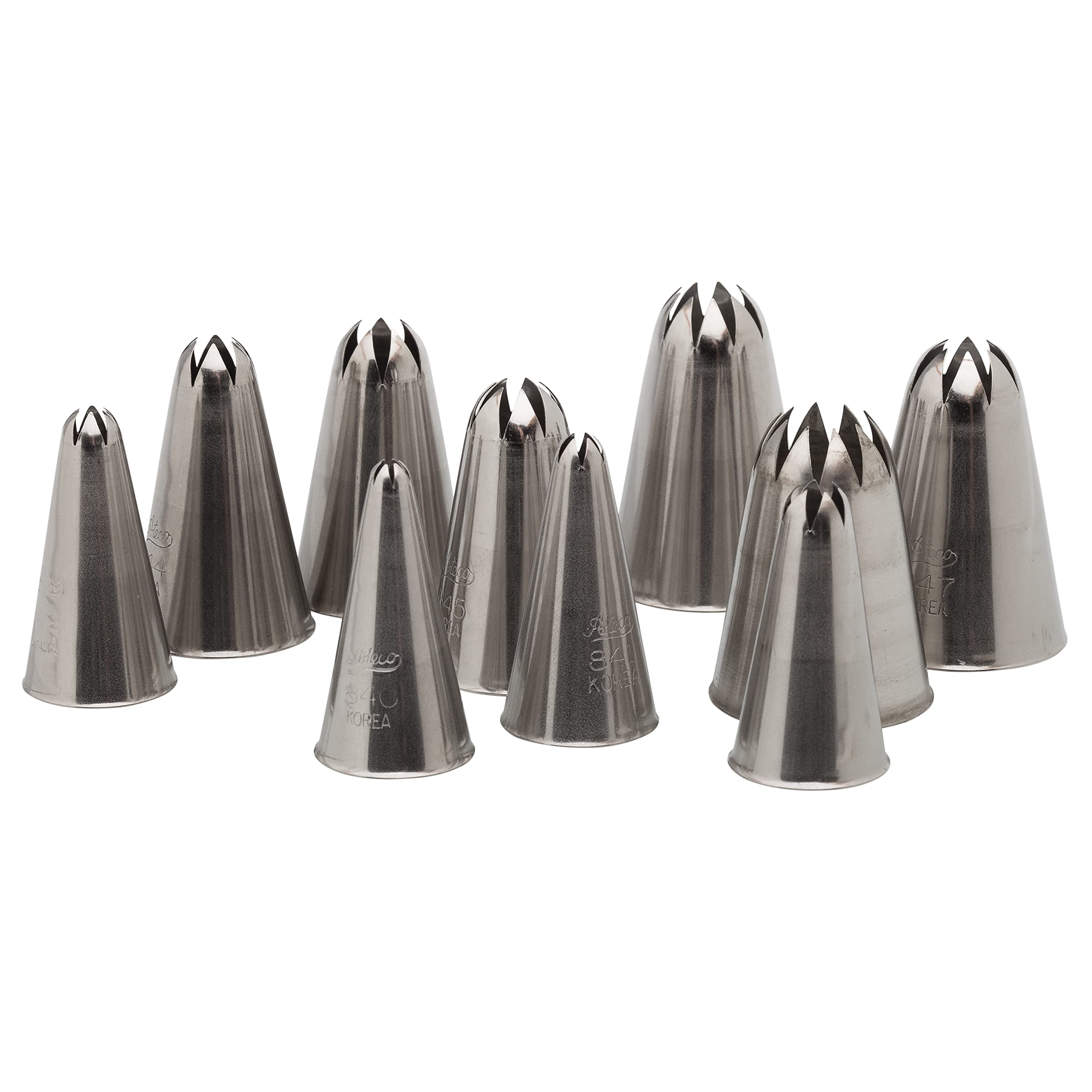 Ateco 850-10 Piece Closed Star Tube Set, Stainless Steel Pastry Tips, Sizes 0-9