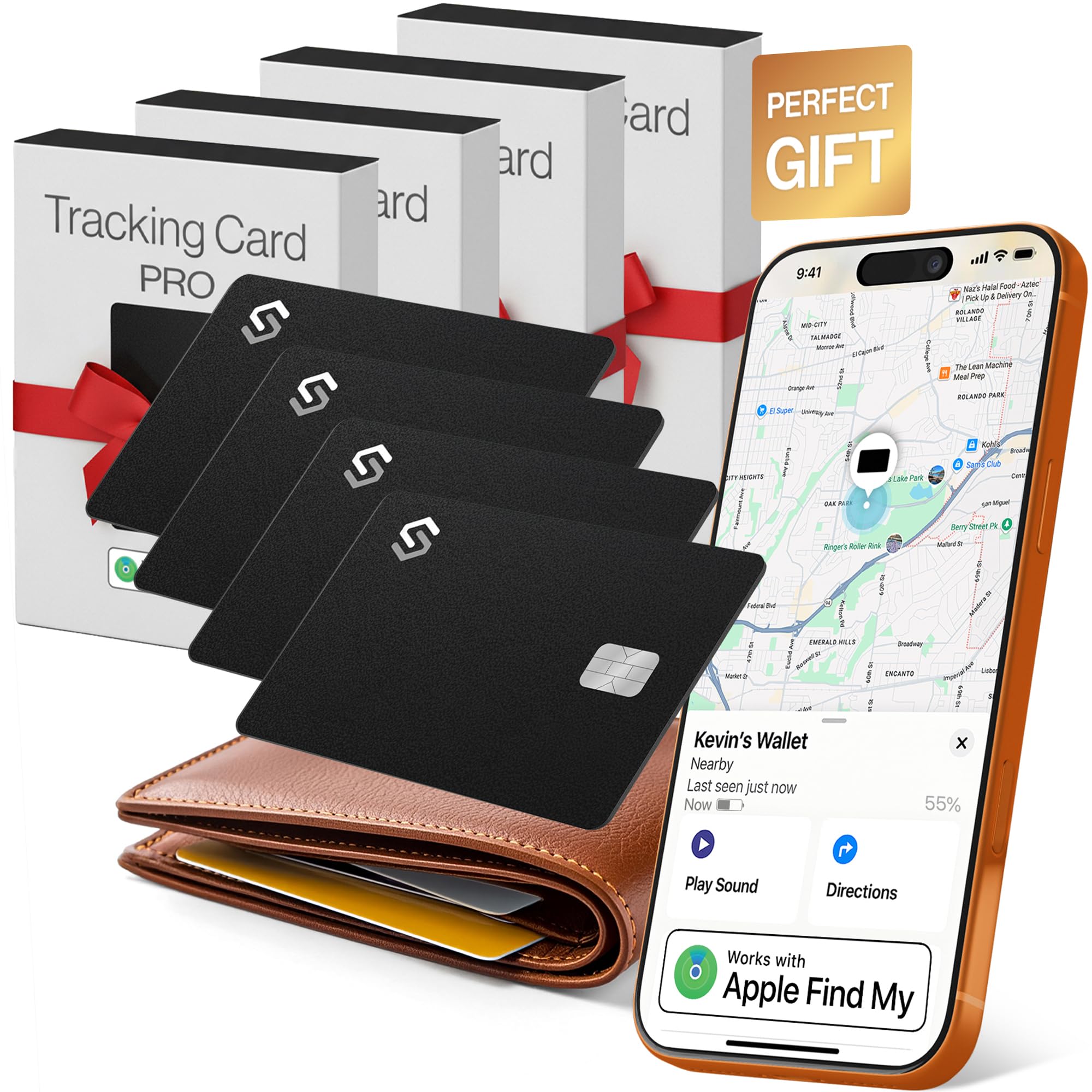 SPOTMINDERS Apple MFi Certified Credit Card Wallet Tracker PRO 4-Pack (iOS Only) Works with Apple Find My Rechargeable Tracking Card for Wallet IP68 0.07in Slim iPhone Item Finder for Luggage or Purse Image