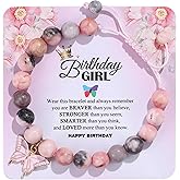 YUCSAWJK Birthday Bracelet Gift for Girls 6-13 Years Old, Pink Zebra Natural Stone Butterfly Charm Bracelet for Daughter Granddaughter Niece Teenage Girl Birthday Gift