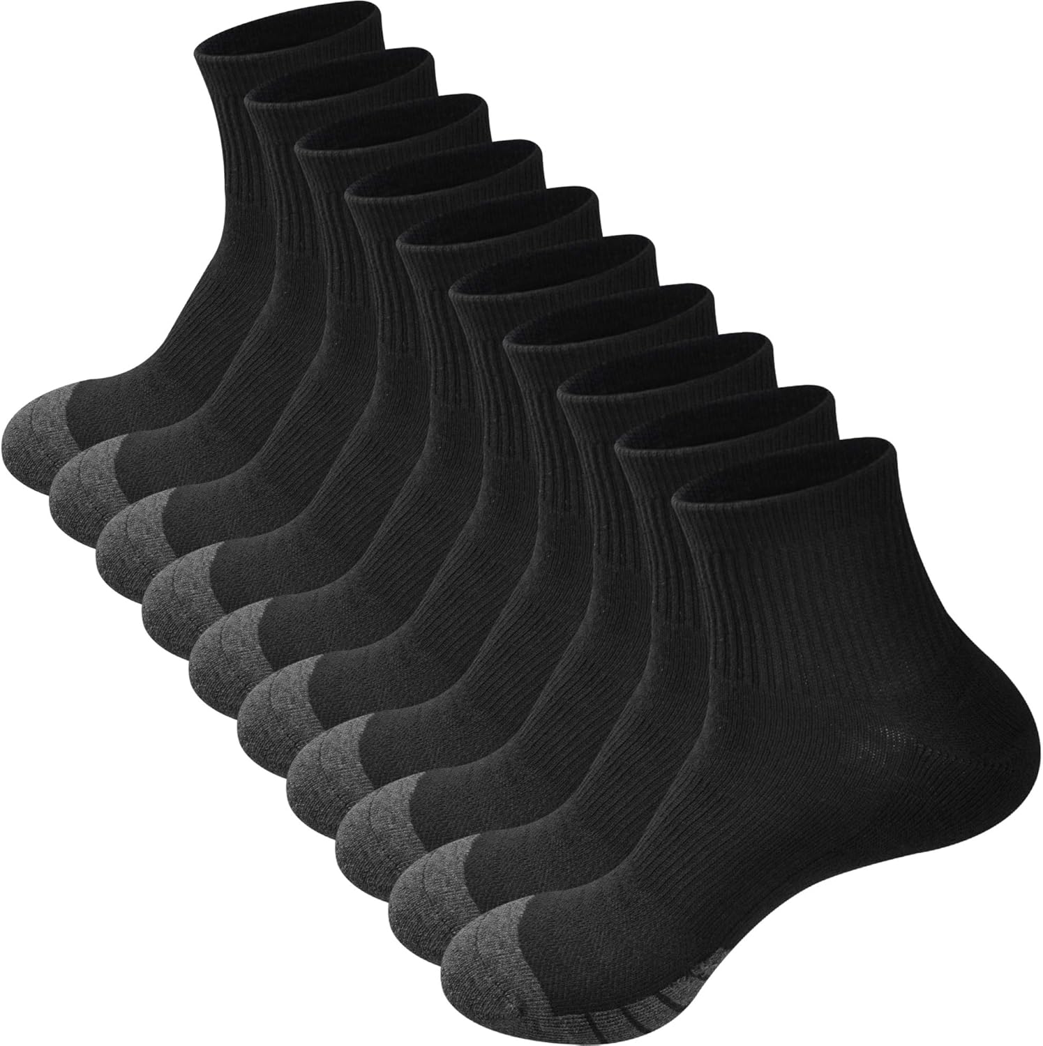 GKX Men's 10 Pairs Cotton Moisture Wicking Cushioned Sole Preformance Training Workout Low Cut Socks(Black 10P): Clothing