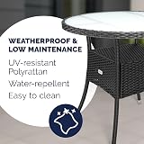 CASARIA Round Coffee Table 80cm Frosted Safety Glass Black Poly Rattan view 3