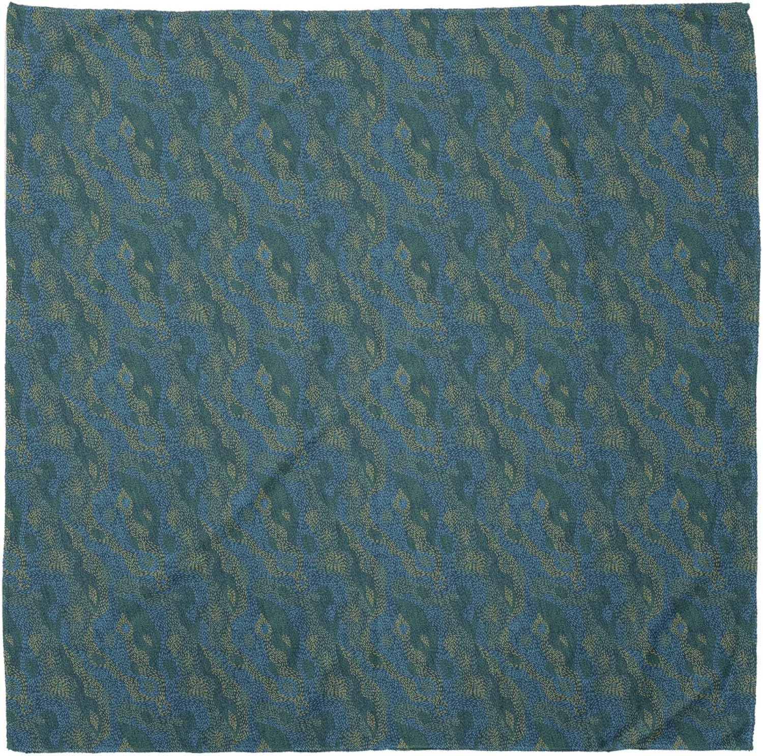 Lunarable Bandana Scarf, Abstract Dotted Dash Lines Folk Art, Dark Teal Blue and Yellow